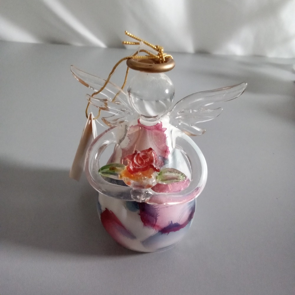 Russ Berrie Angel of the Month June Glass Figurine Rose Ornament 3 inch 15915